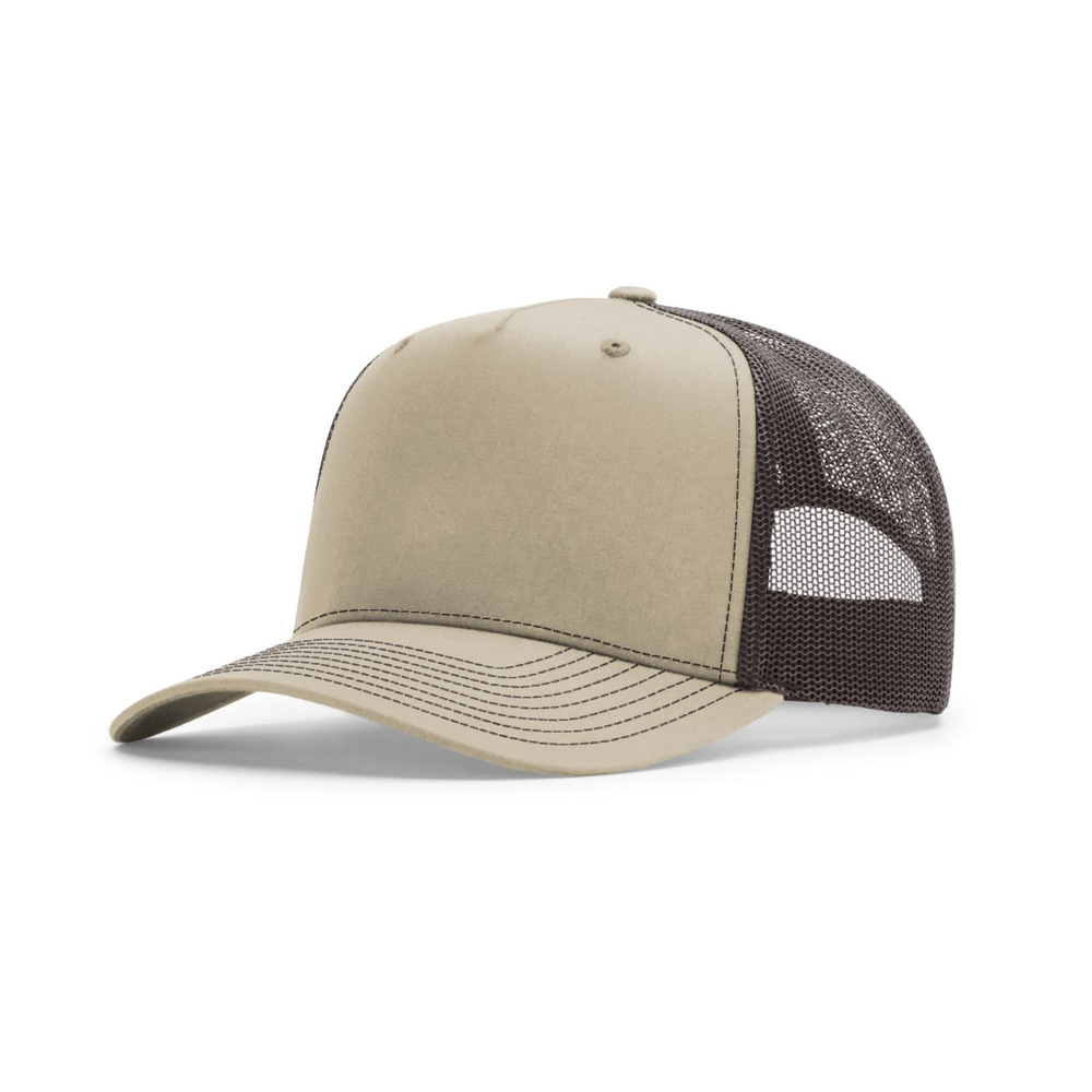 Richardson 112FPC blank hat in Khaki/Coffee — front angled view