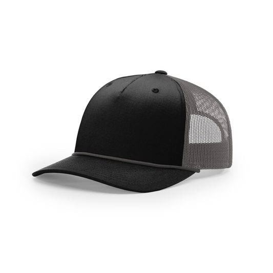 Richardson 112FPR blank hat in Black/Charcoal/Charcoal — front angled view