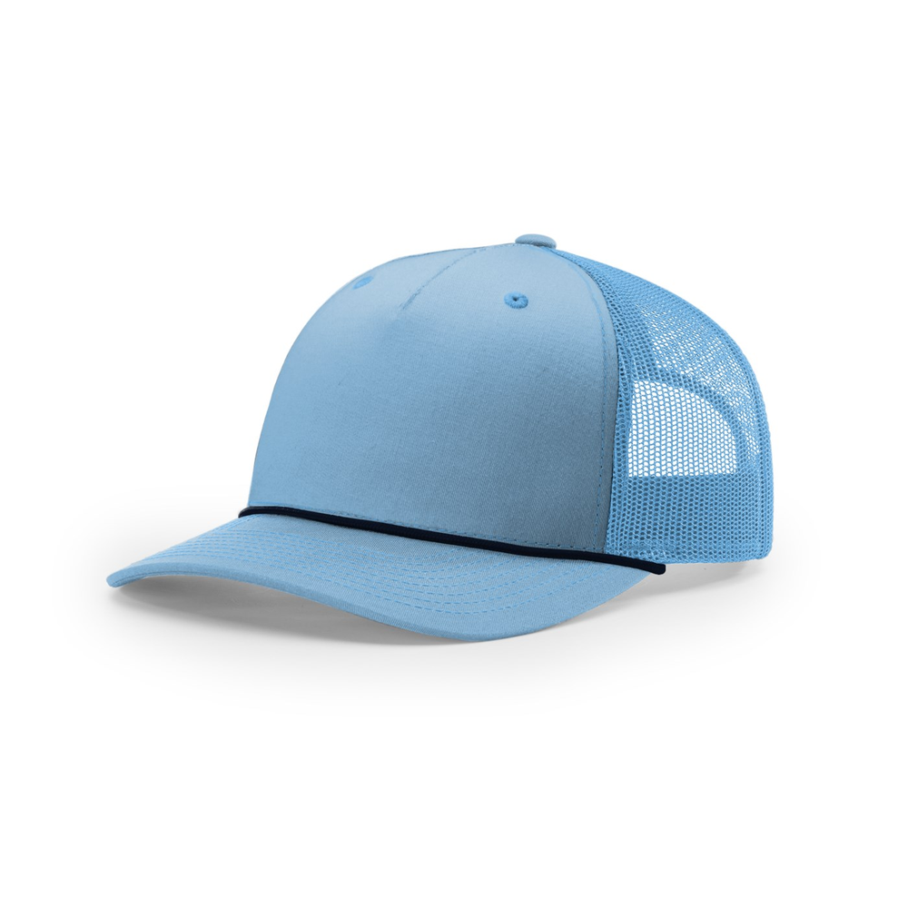 Richardson 112FPR blank hat in Columbia Blue/Navy — front angled view