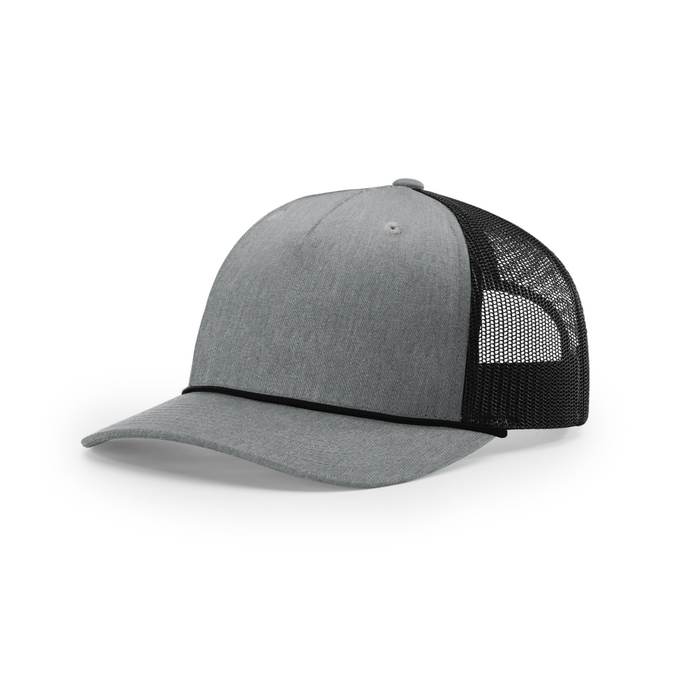 Richardson 112FPR blank hat in Heather Grey/Black/Black — front angled view