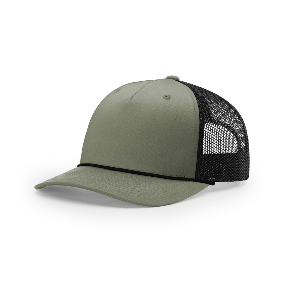 Richardson 112FPR blank hat in Loden/Black/Black — front angled view