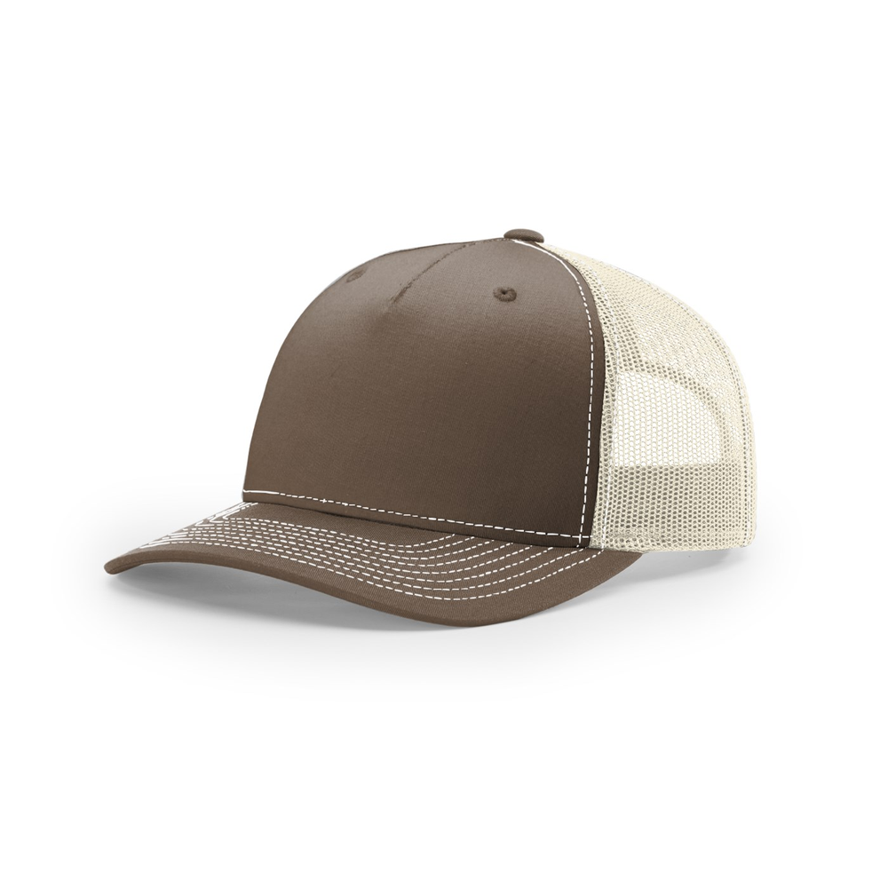 Richardson 112FP blank hat in Chocolate Chip/Birch — front angled view