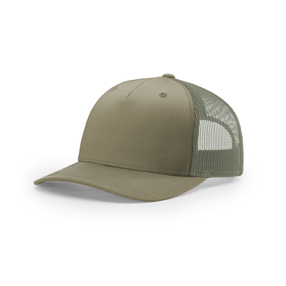 Richardson 112FP blank hat in Pale Khaki/Loden — front angled view