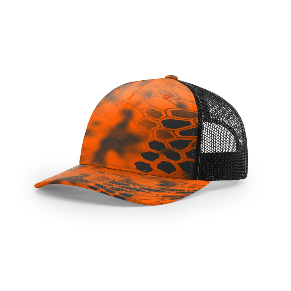 Richardson 112PFP blank hat in Kryptek Inferno/Black — front angled view