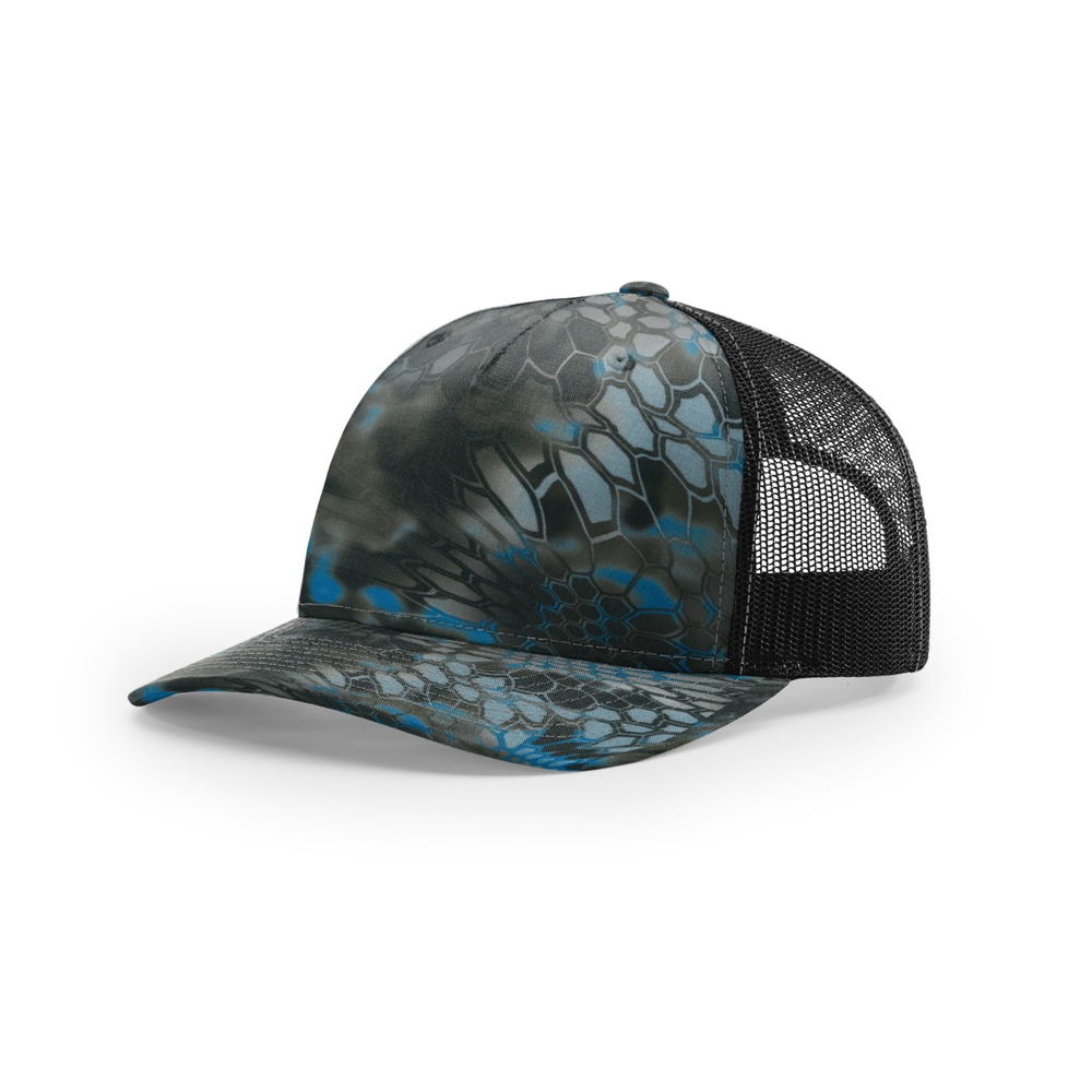 Richardson 112PFP blank hat in Kryptek Neptune/Black — front angled view