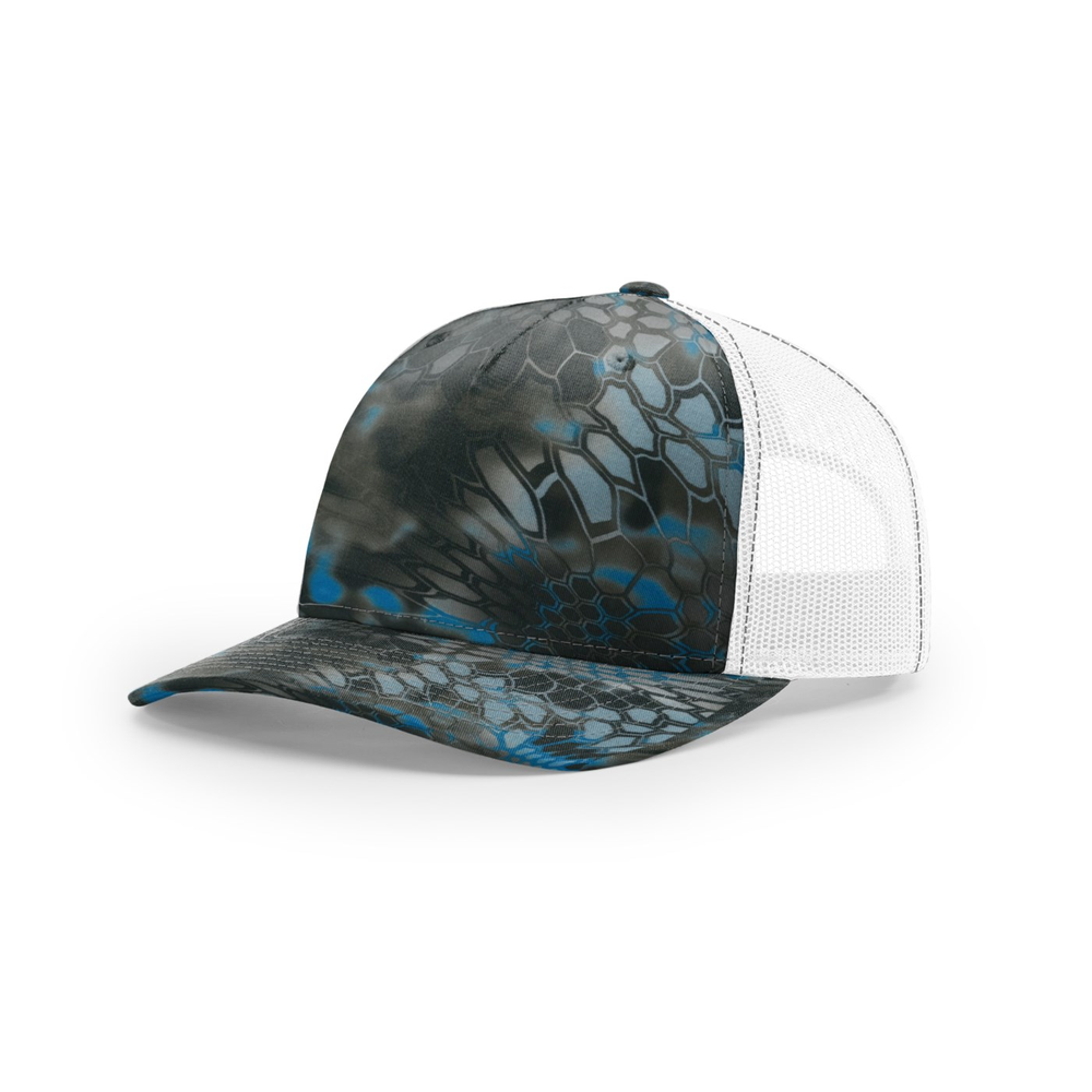Richardson 112PFP blank hat in Kryptek Neptune/White — front angled view