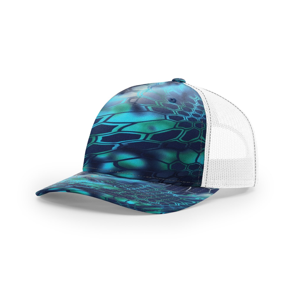 Richardson 112PFP blank hat in Kryptek Pontus/White — front angled view