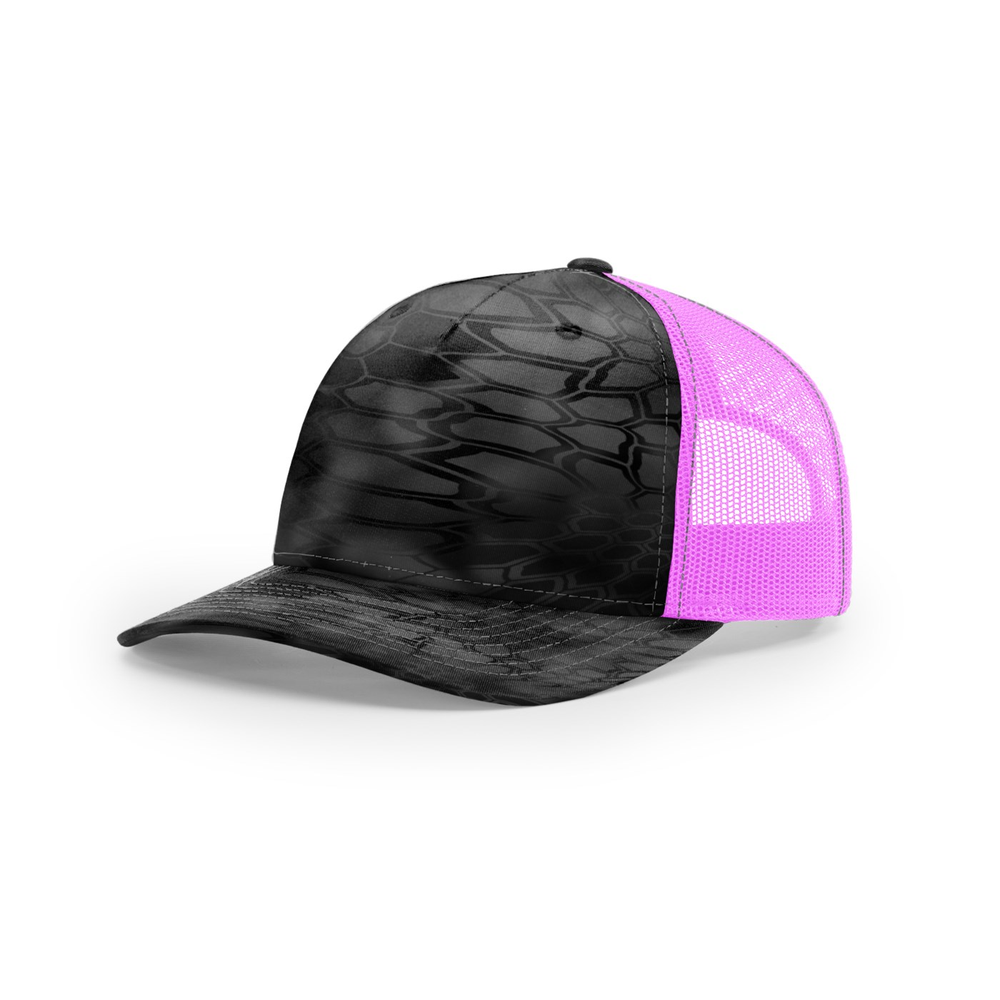 Richardson 112PFP blank hat in Kryptek Typhon/Neon Pink — front angled view