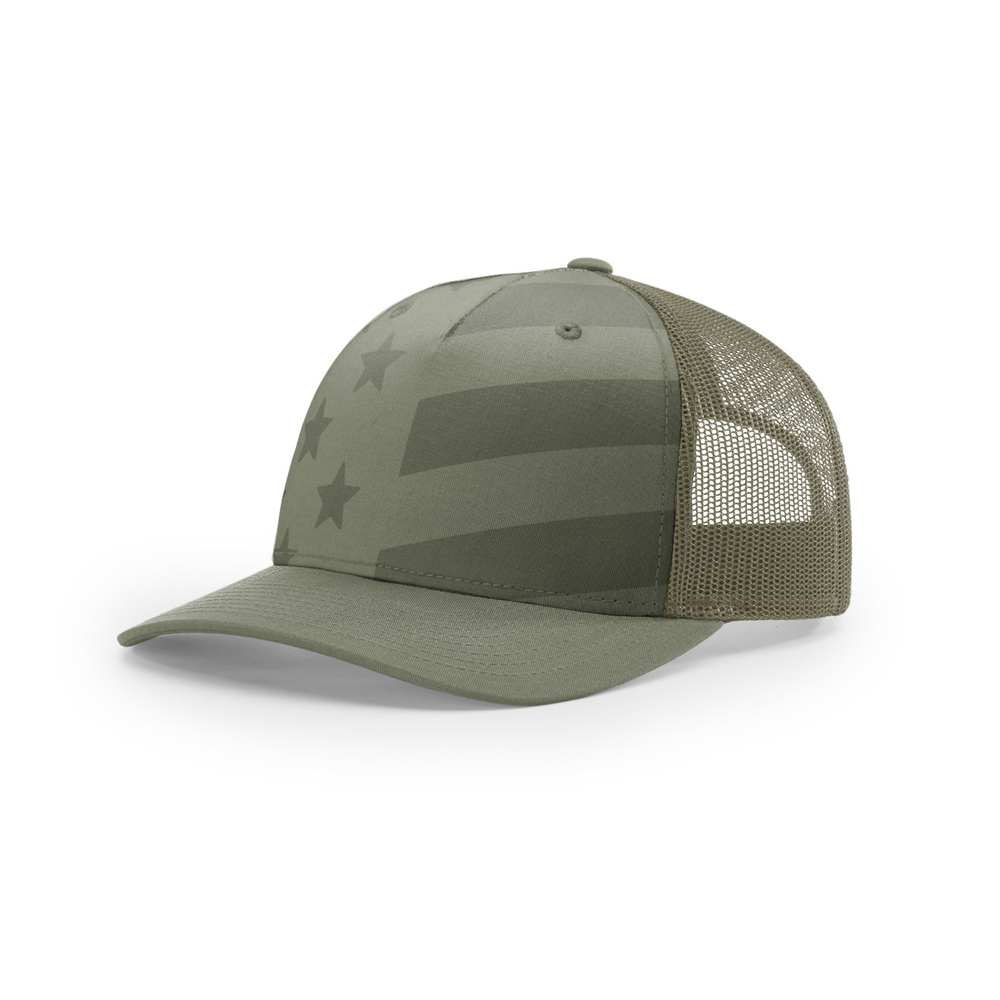 Richardson 112PFP blank hat in Loden Tonal Stars & Stripes (Alternate) — front angled view