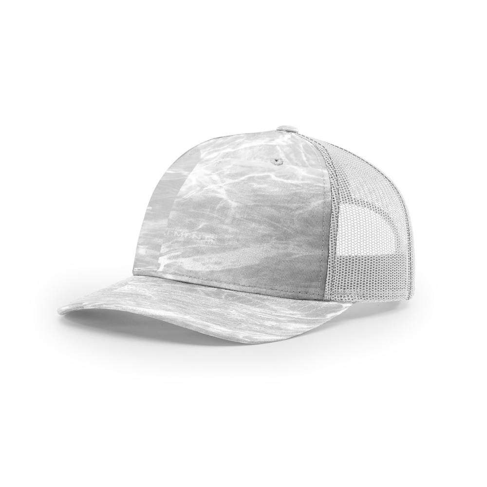 Richardson 112PFP blank hat in Mossy Oak Elements Bonefish/Light Grey — front angled view