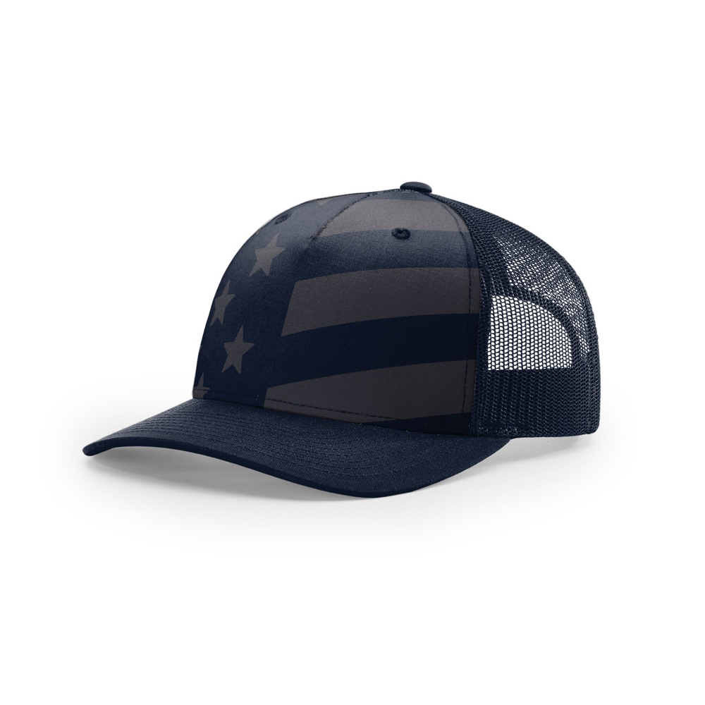 Richardson 112PFP blank hat in Navy Tonal Stars & Stripes (Alternate) — front angled view