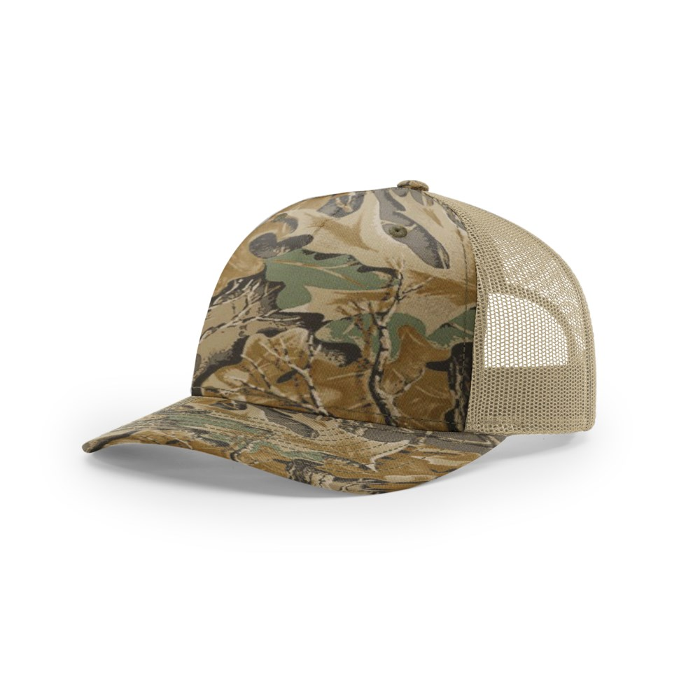 Richardson 112PFP blank hat in Realtree Advantage Large Pattern/Khaki — front angled view