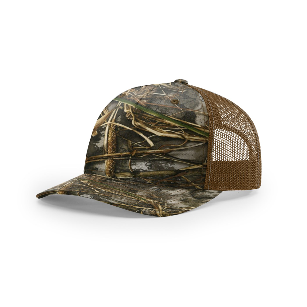 Richardson 112PFP blank hat in Realtree Max 7/Buck — front angled view