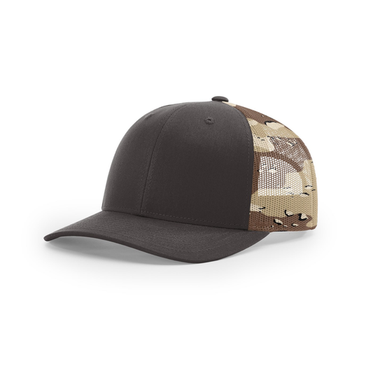 Richardson 112PM blank hat in Brown/Desert Camo — front angled view
