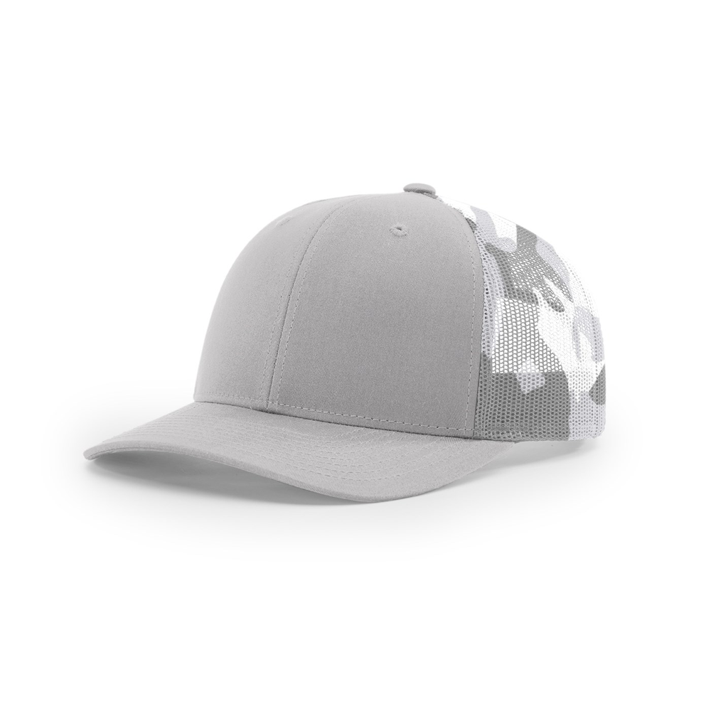Richardson 112PM blank hat in Silver Grey Camo — front angled view