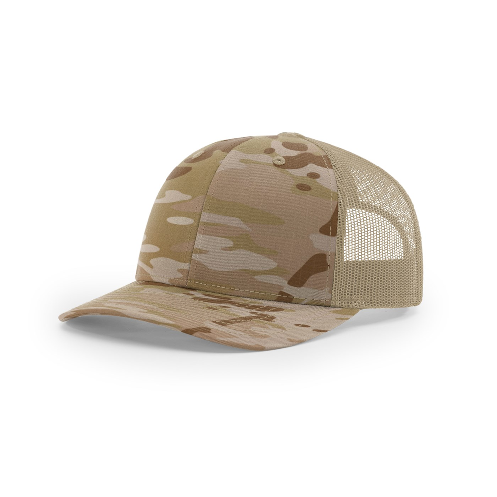 Richardson 112PT blank hat in Multicam Arid/Tan — front angled view