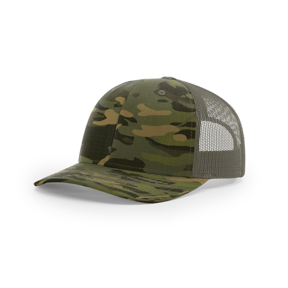 Richardson 112PT blank hat in Multicam Tropic/Loden — front angled view