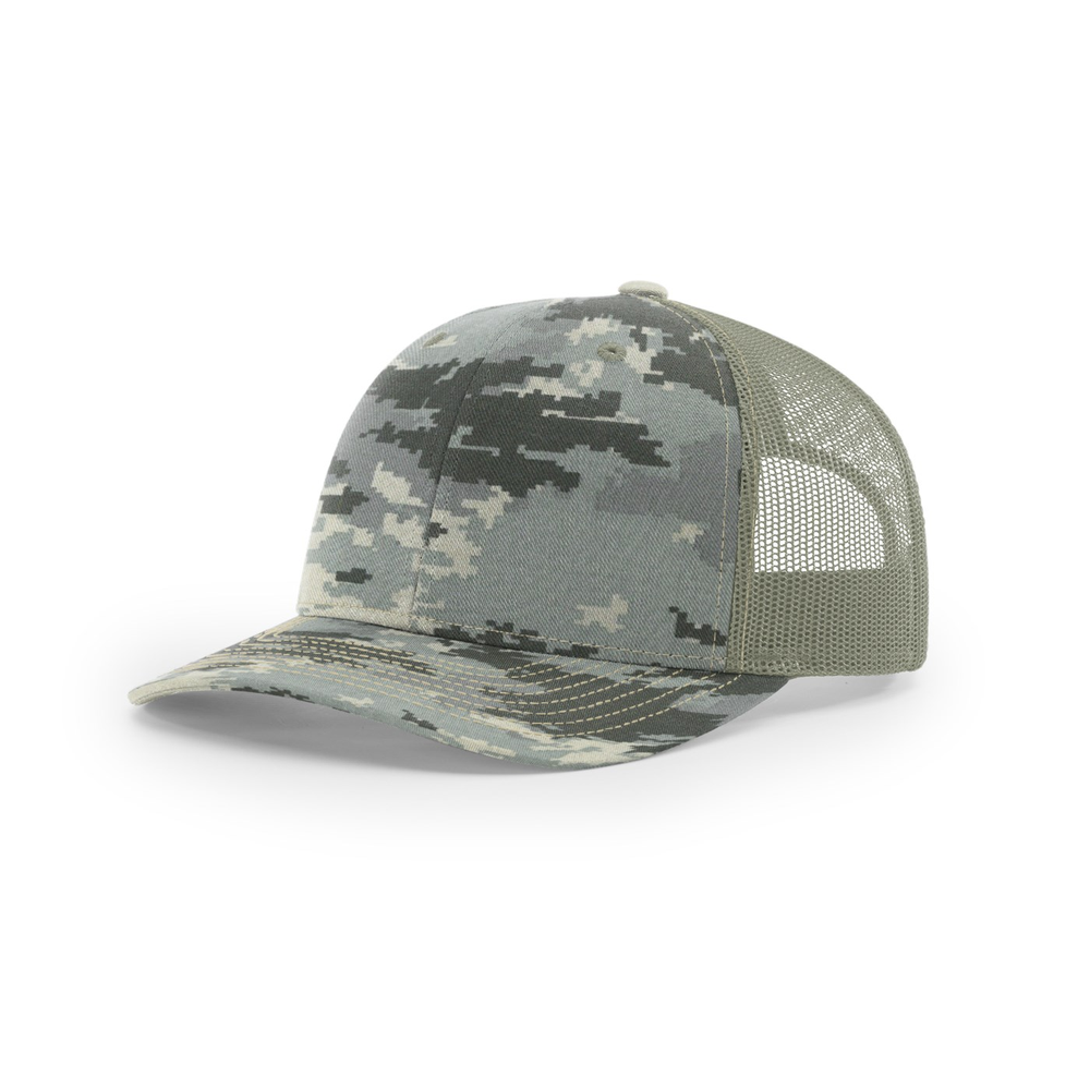 Richardson 112P blank hat in Digital Camo/Light Green — front angled view