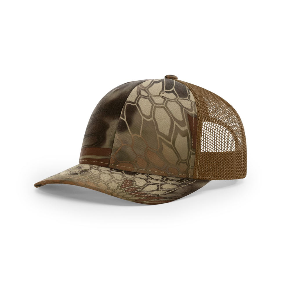 Richardson 112P blank hat in Kryptek Highlander/Buck — front angled view