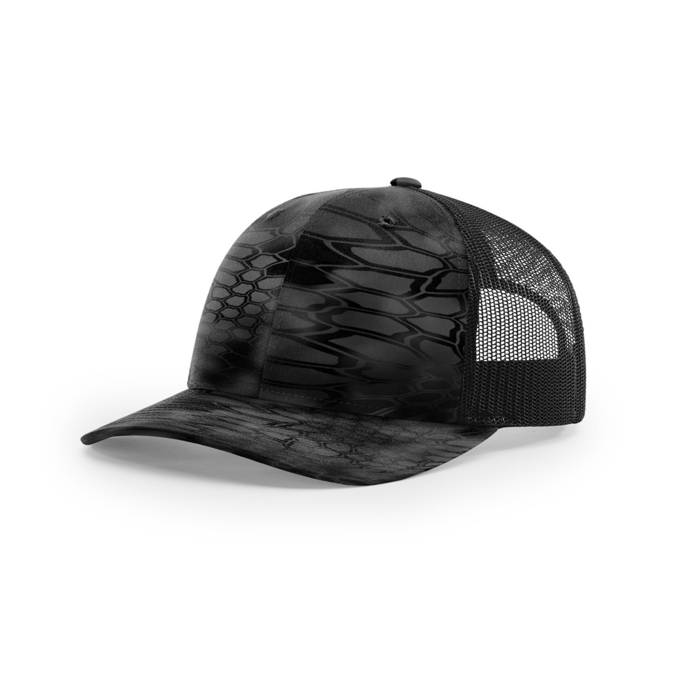 Richardson 112P blank hat in Kryptek Typhon/Black — front angled view