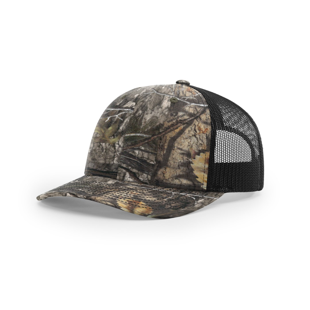 Richardson 112P blank hat in Mossy Oak Country DNA/Black — front angled view