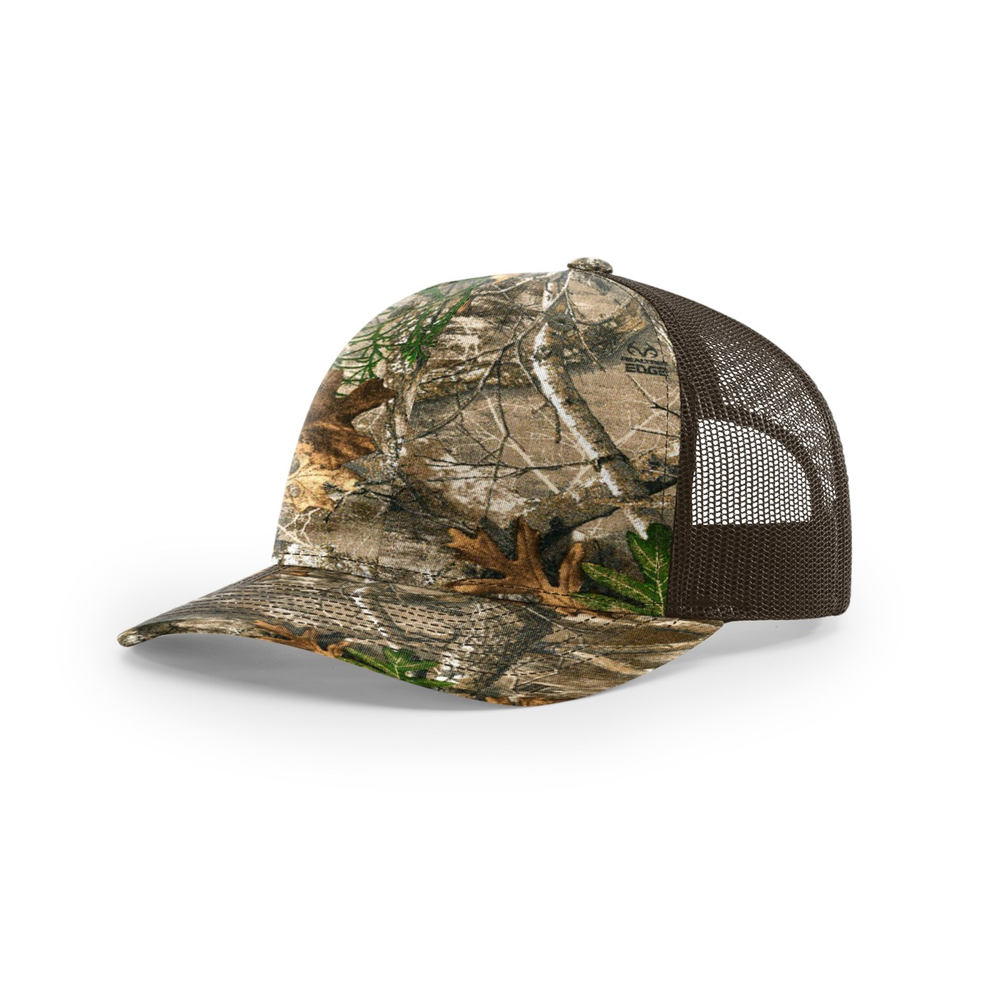 Richardson 112P blank hat in Realtree Edge/Brown — front angled view