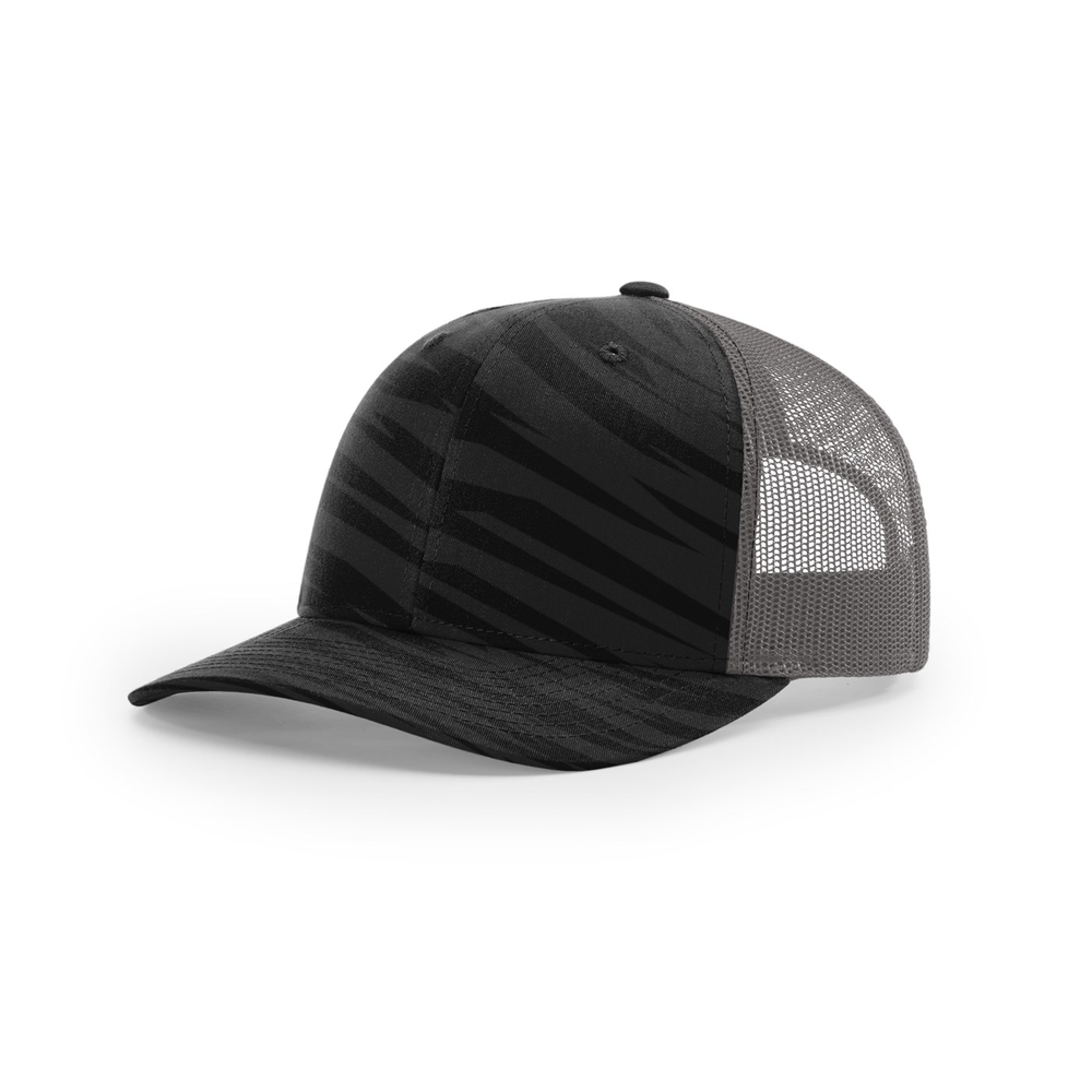 Richardson 112P blank hat in Streak Black Camo/Charcoal — front angled view