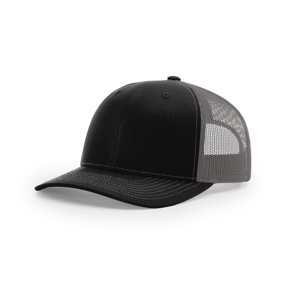 Richardson 112RE blank hat in Black/Charcoal — front angled view