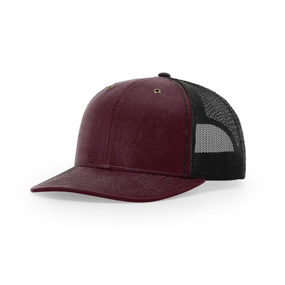 Richardson 112WF blank hat in Burgundy/Black — front angled view