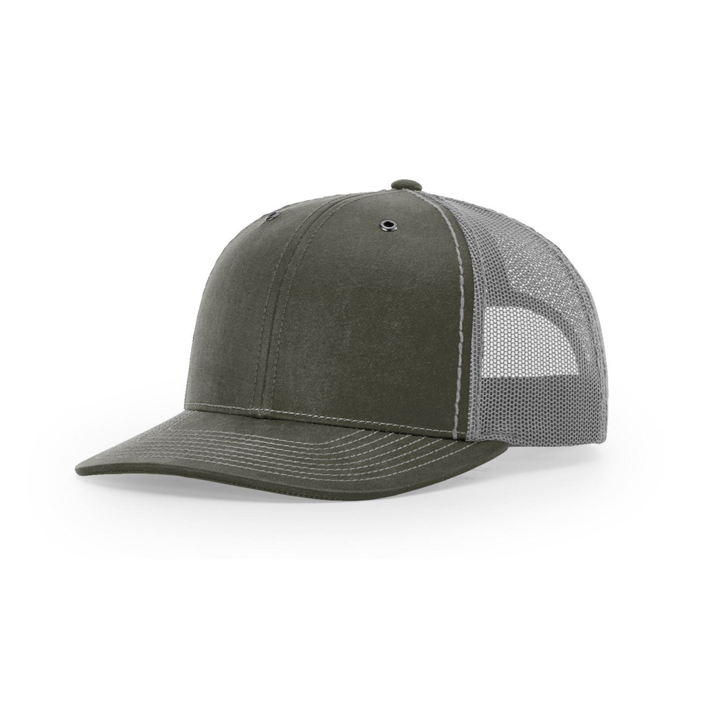 Richardson 112WF blank hat in Olive/Charcoal — front angled view