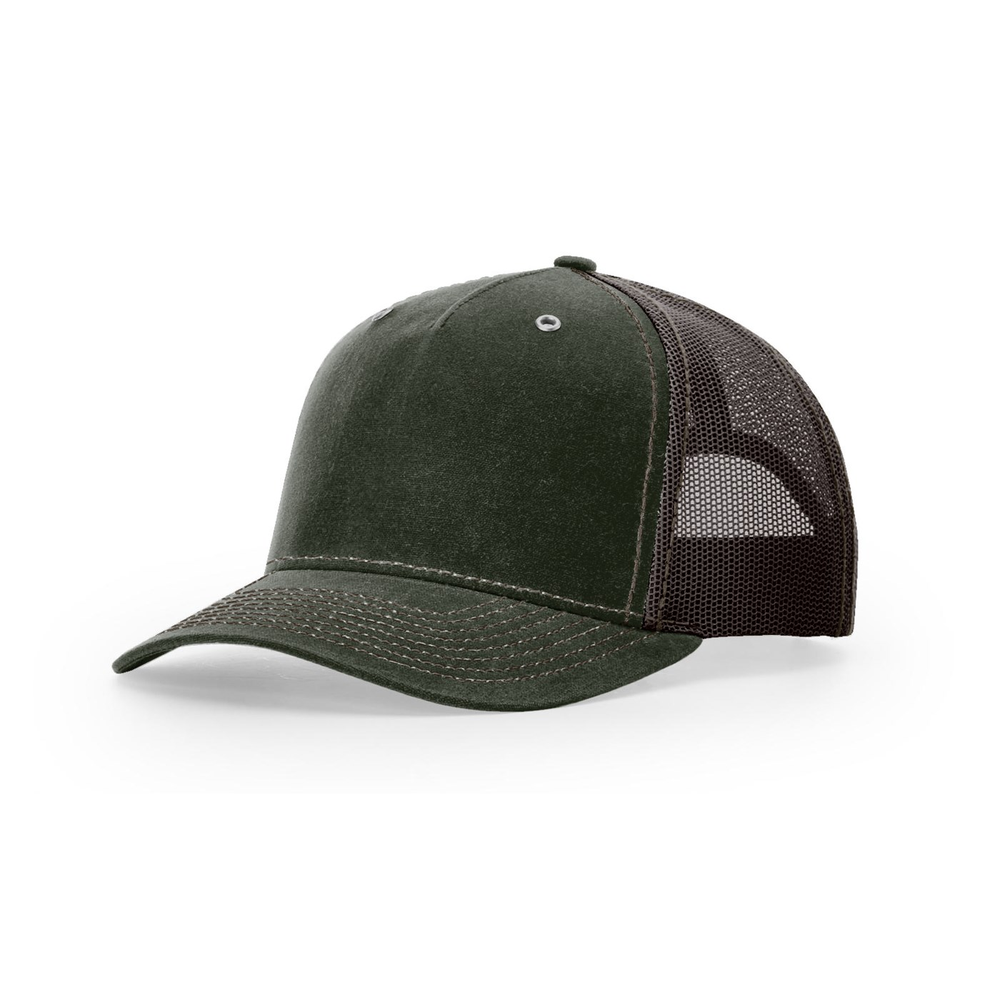 Richardson 112WH blank hat in Dark Olive/Coffee — front angled view