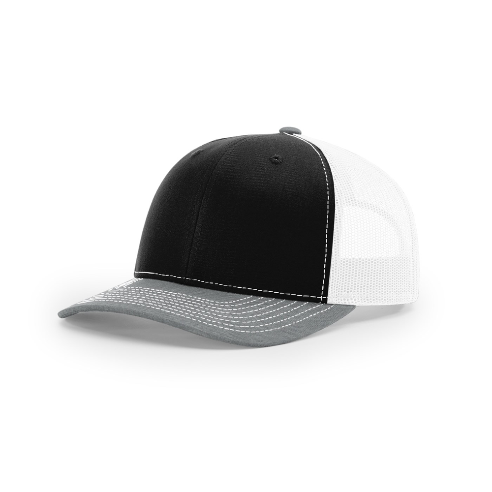 Richardson 112 blank hat in Black/White/Heather Grey — front angled view