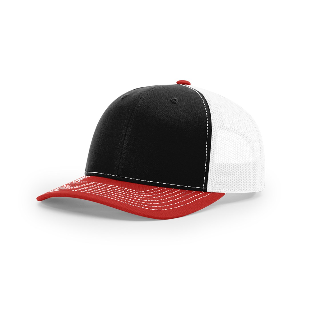 Richardson 112 blank hat in Black/White/Red — front angled view