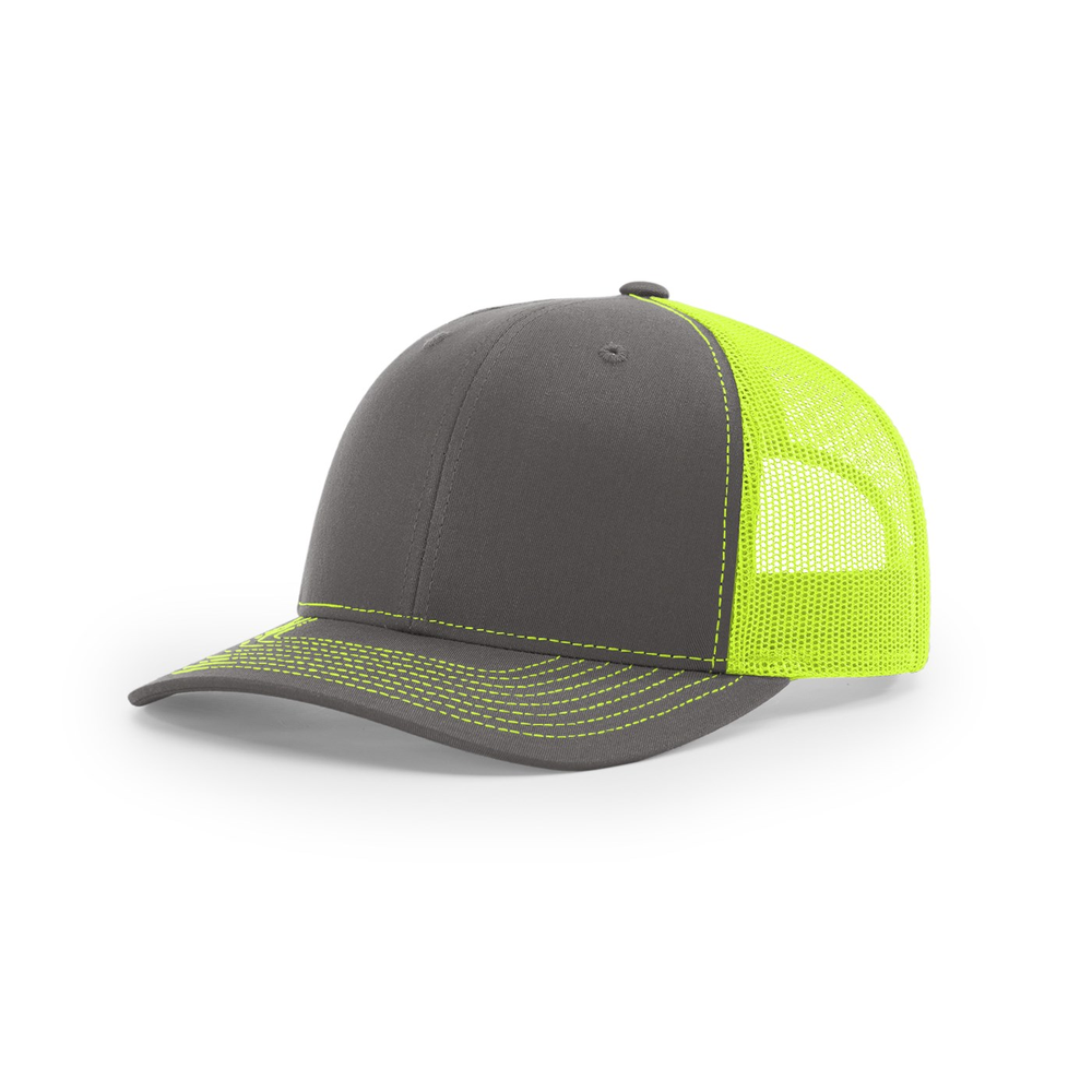 Richardson 112 blank hat in Charcoal/Neon Yellow — front angled view