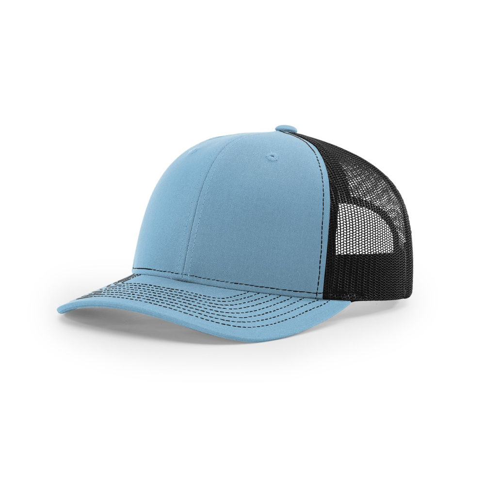 Richardson 112 blank hat in Columbia Blue/Black — front angled view