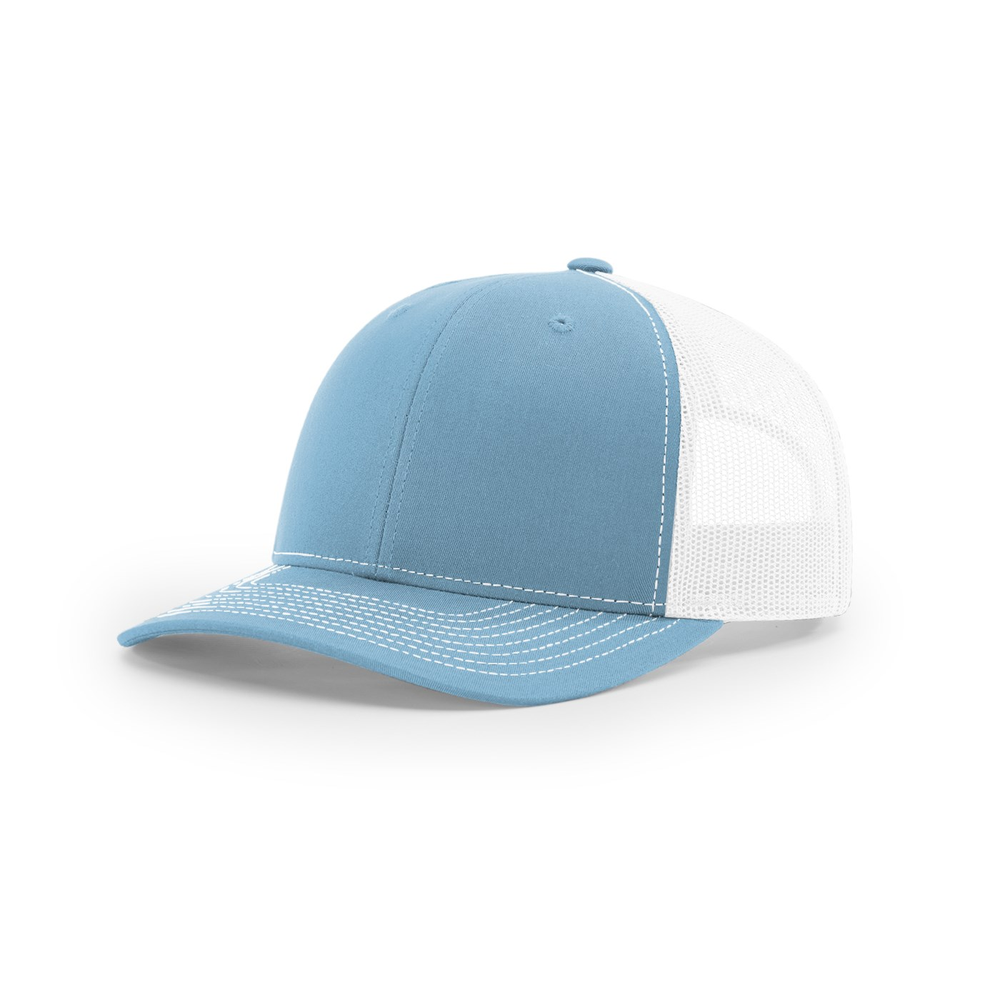 Richardson 112 blank hat in Columbia Blue/White — front angled view
