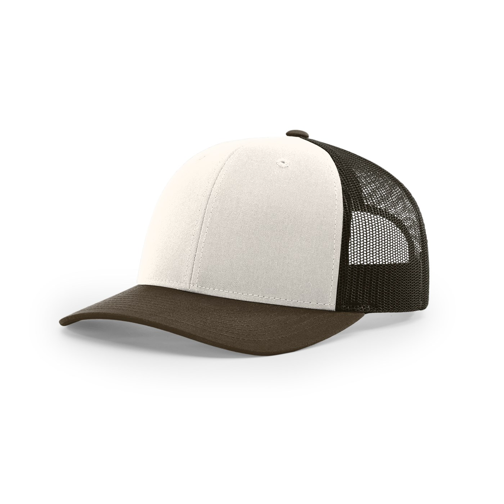 Richardson 112 blank hat in Cream/Grey Brown/Brown — front angled view