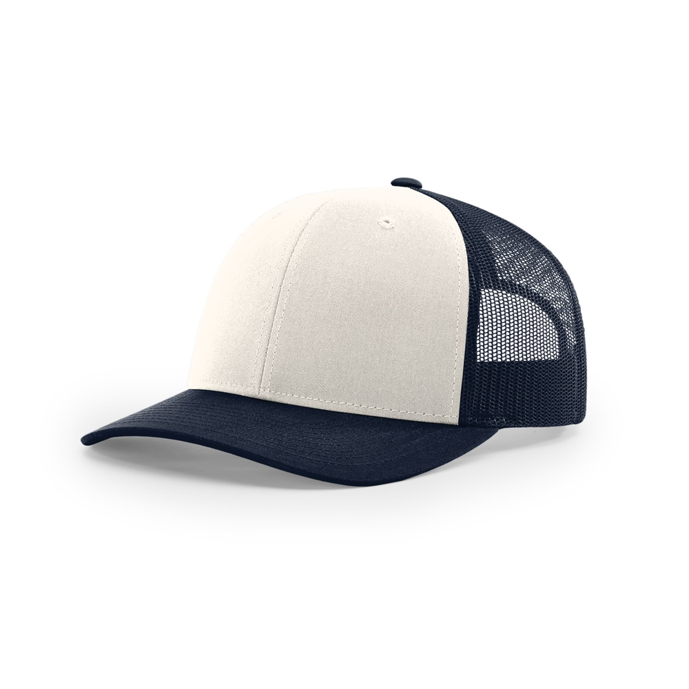 Richardson 112 blank hat in Cream/Navy (Alternate) — front angled view