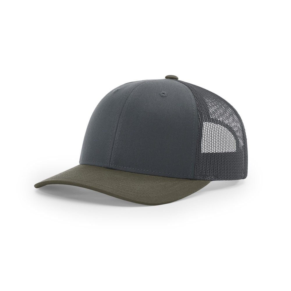 Richardson 112 blank hat in Gunmetal/Chocolate Chip — front angled view