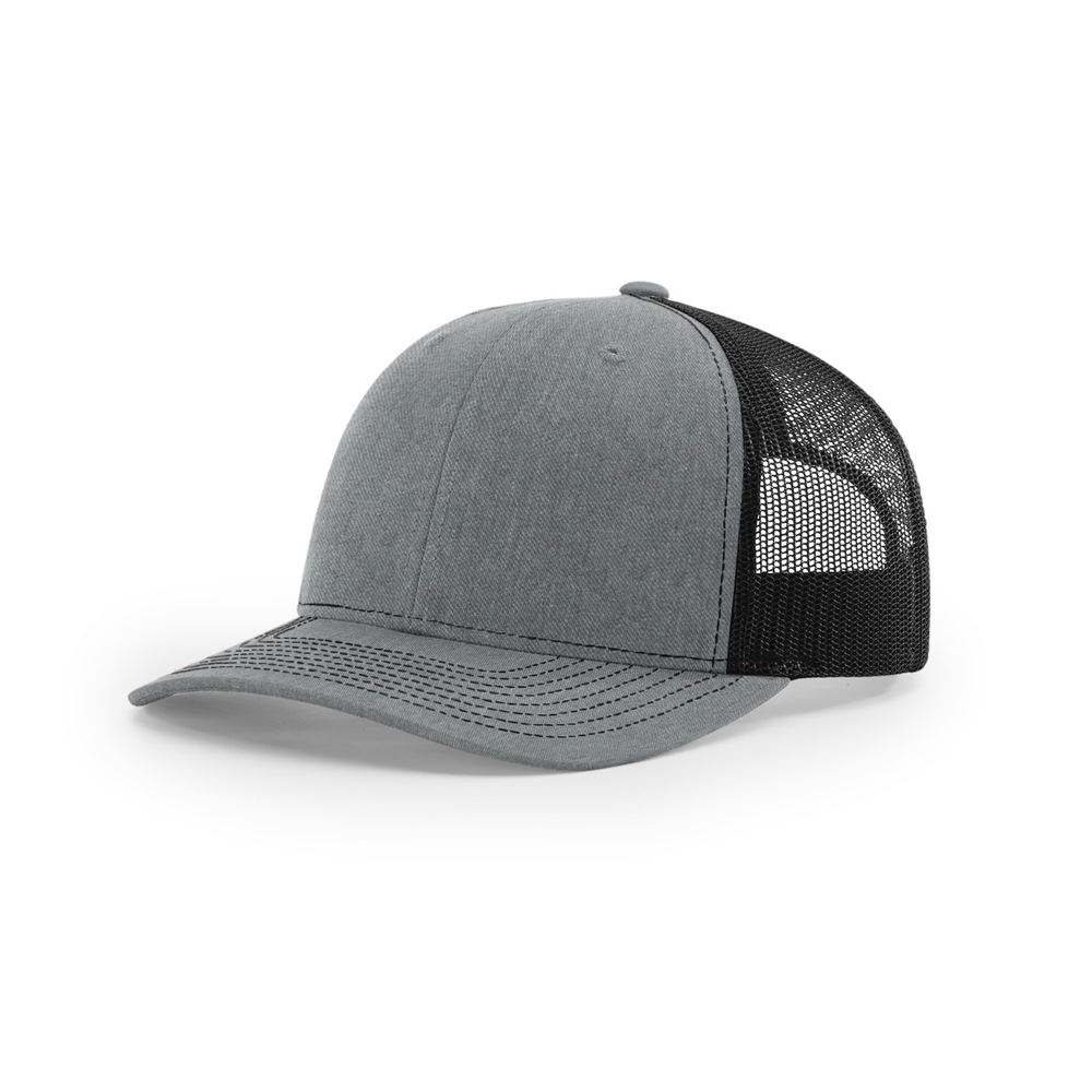 Richardson 112 blank hat in Heather Grey/Black — front angled view