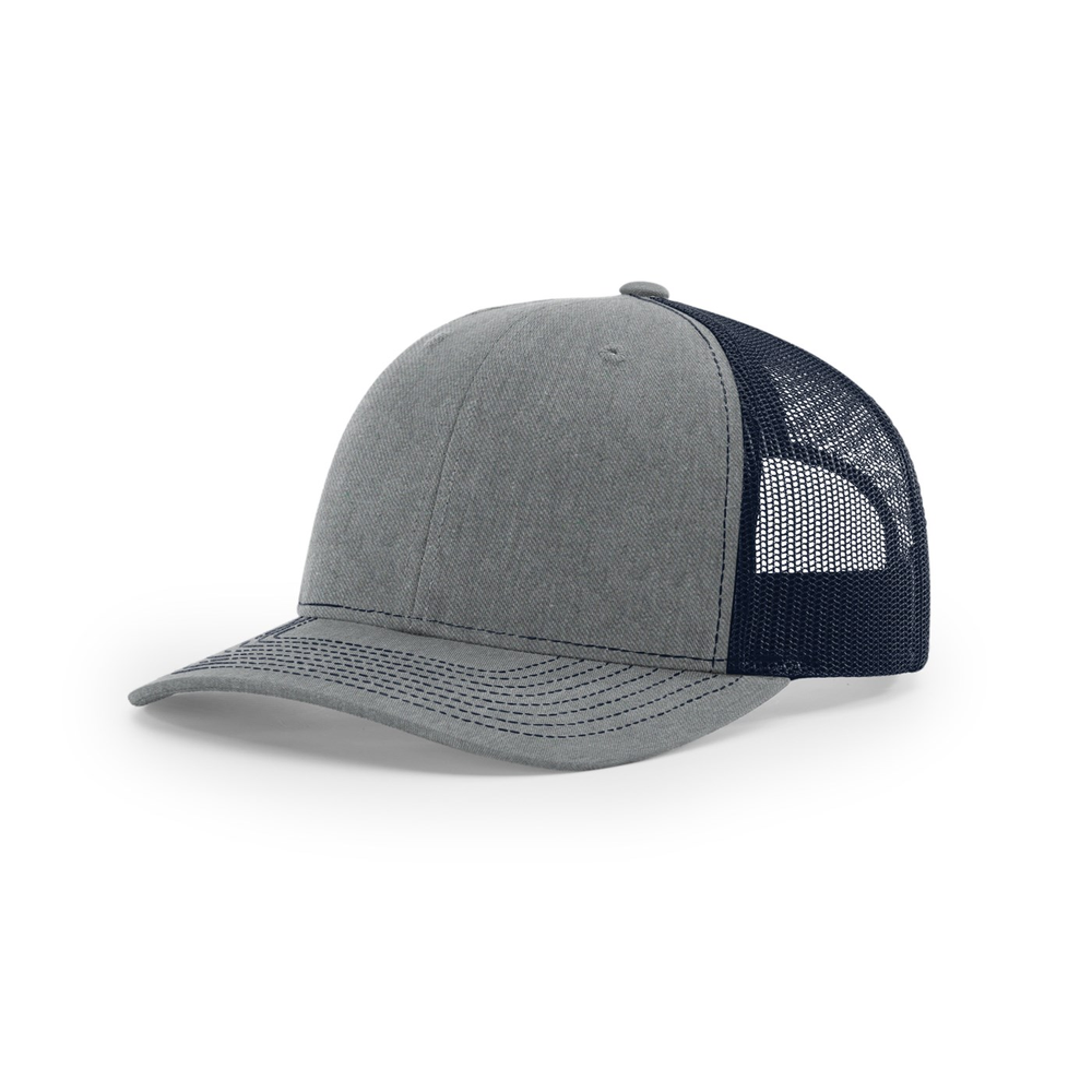 Richardson 112 blank hat in Heather Grey/Navy — front angled view