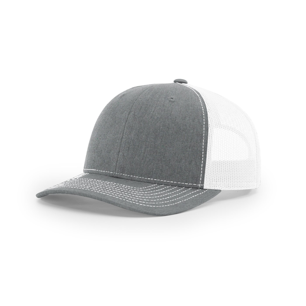 Richardson 112 blank hat in Heather Grey/White — front angled view