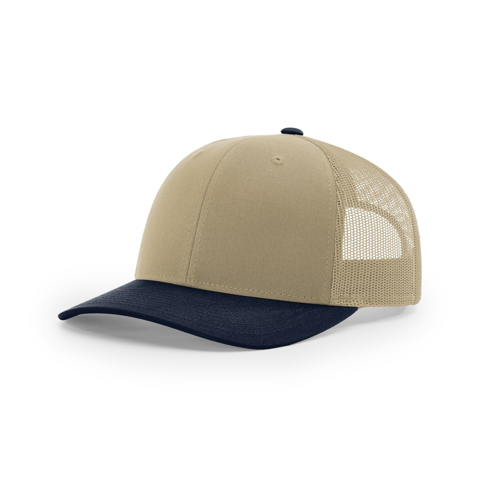 Richardson 112 blank hat in Khaki/Navy — front angled view