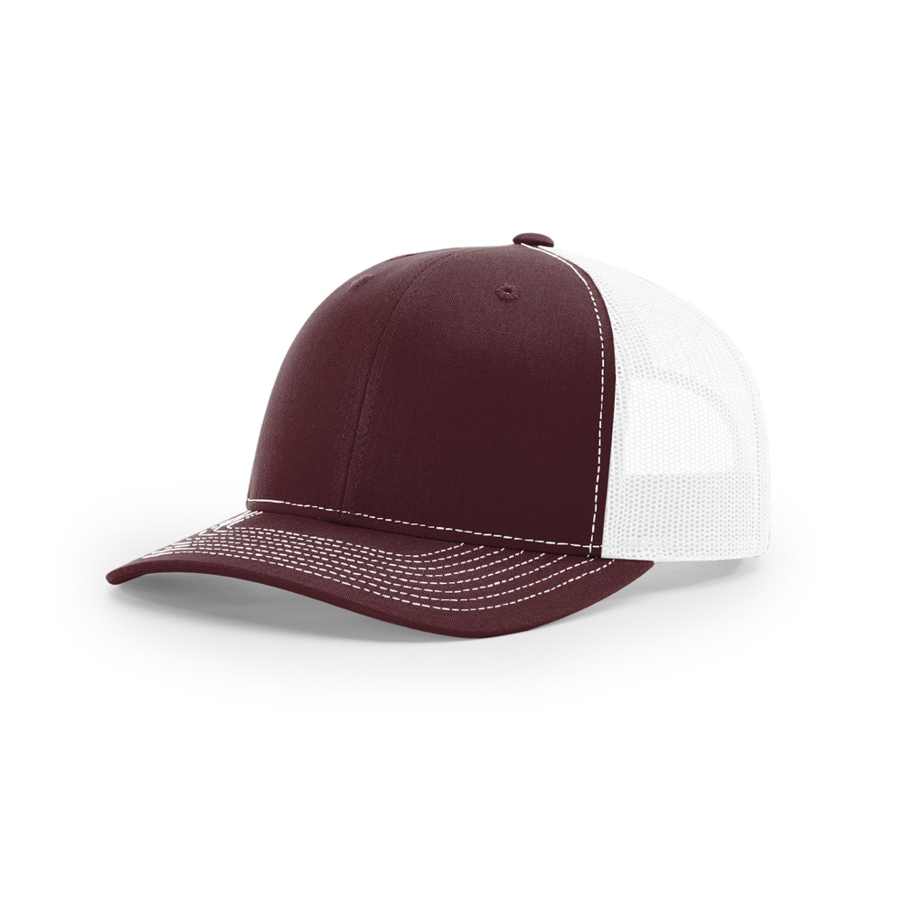 Richardson 112 blank hat in Maroon/White — front angled view