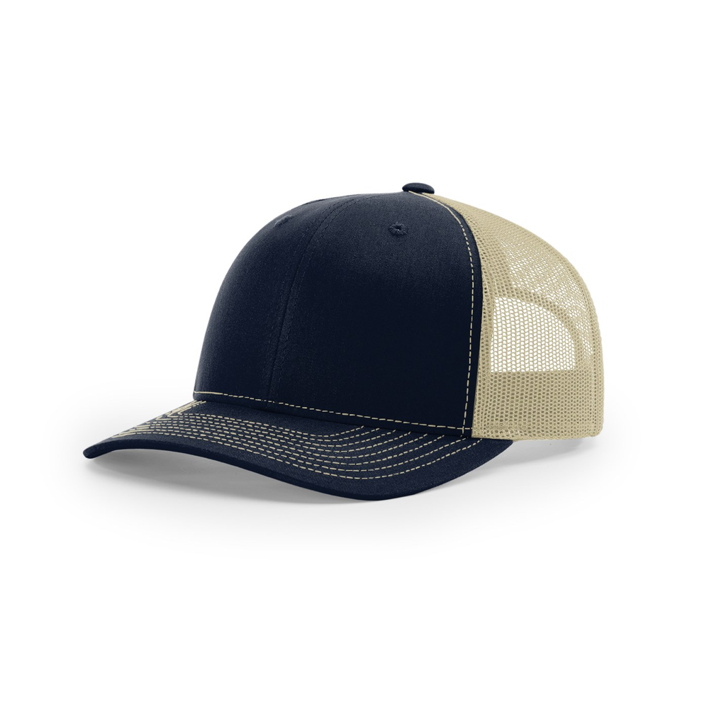 Richardson 112 blank hat in Navy/Dark Khaki — front angled view
