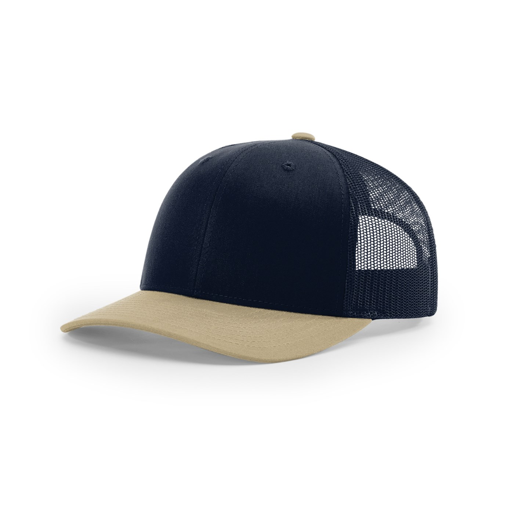 Richardson 112 blank hat in Navy/Khaki — front angled view