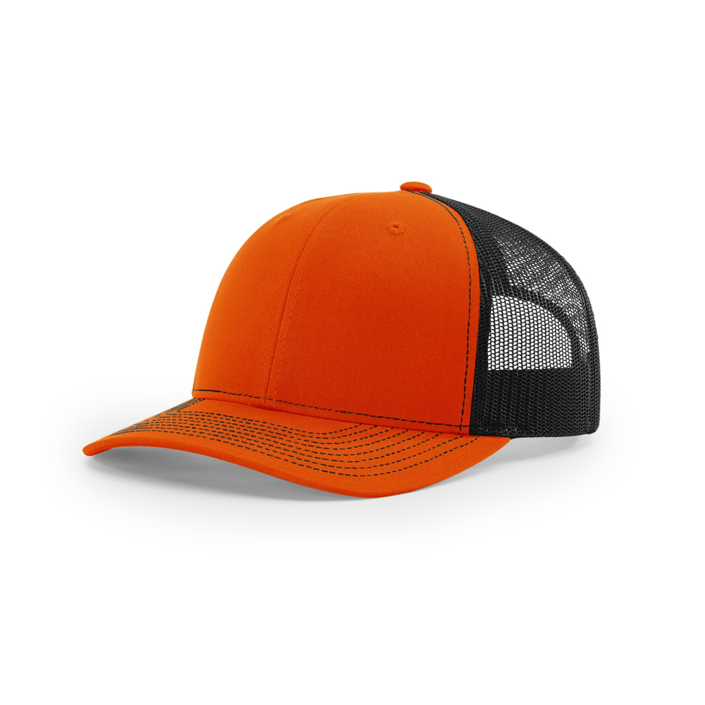 Richardson 112 blank hat in Orange/Black — front angled view