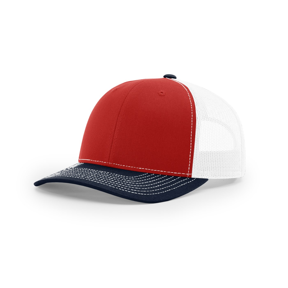 Richardson 112 blank hat in Red/White/Navy — front angled view