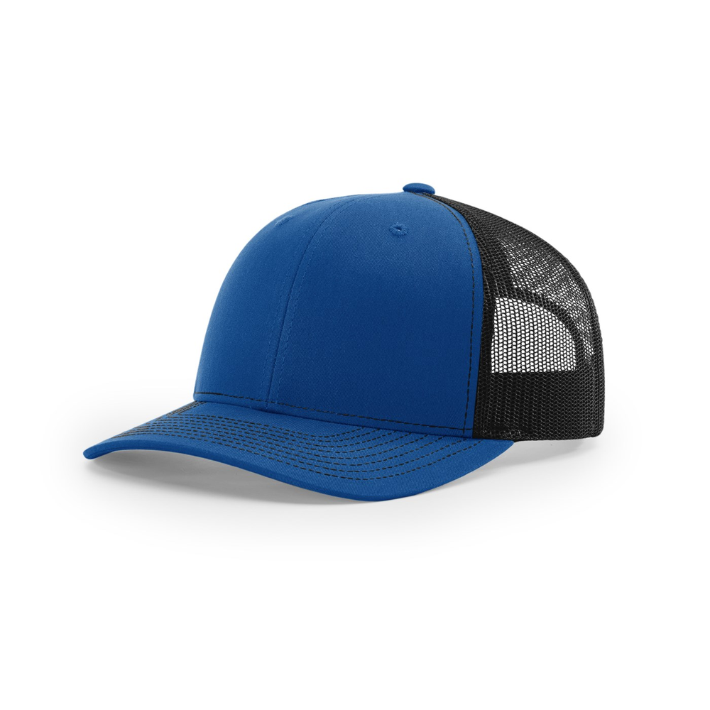 Richardson 112 blank hat in Royal/Black — front angled view