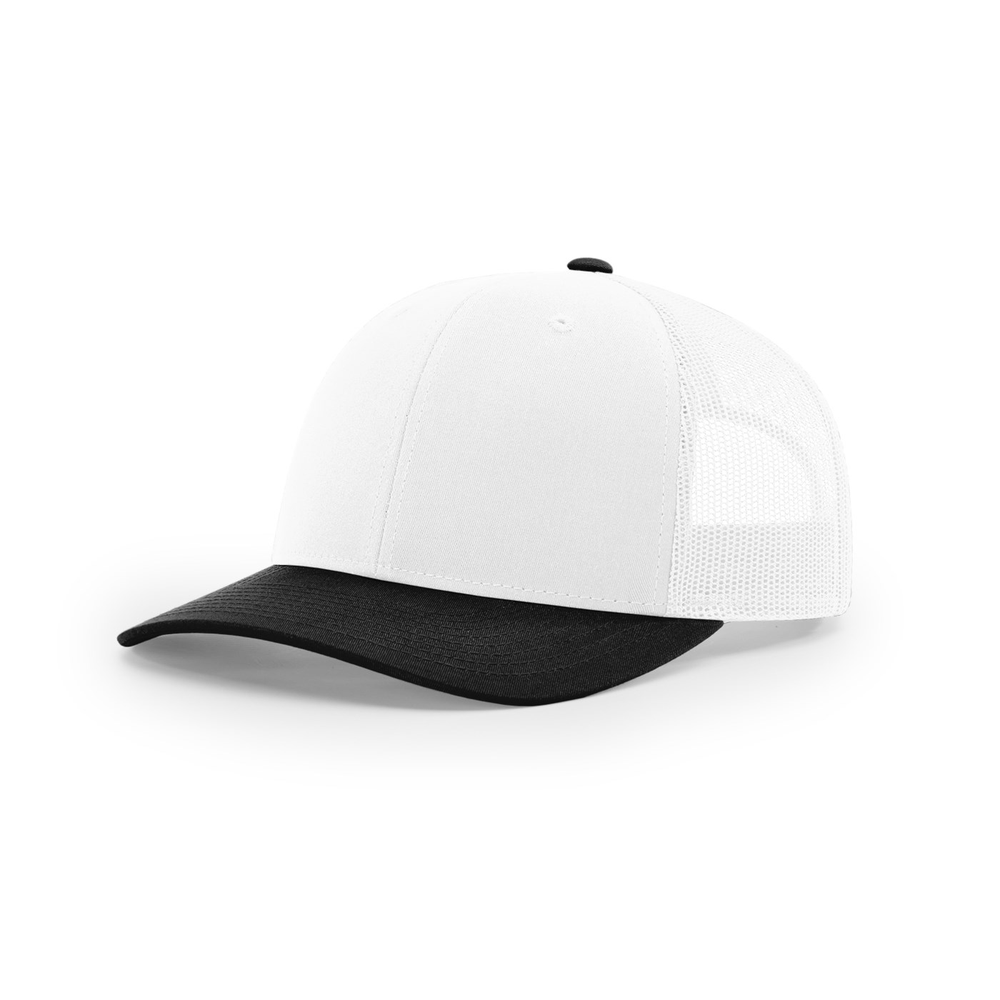 Richardson 112 blank hat in White/Black — front angled view